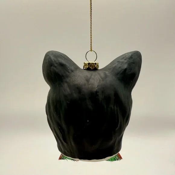 Festive Christmas Cat / Kitty Ornament with Plaid Bow and Bell - Picture 4 of 7